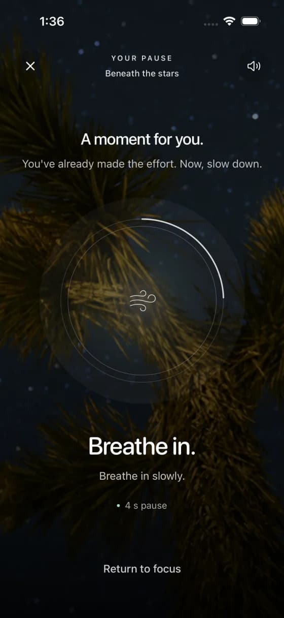 Dopally's native five-second breathing pause after a challenge, shown in English